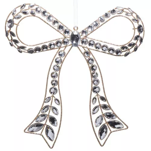 11" Clear Jeweled Bow Ornament Set Of 2