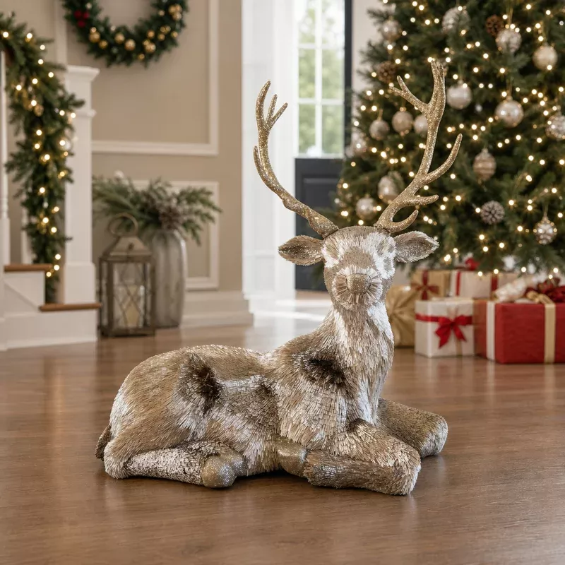 3 FT Gold Lying Deer
