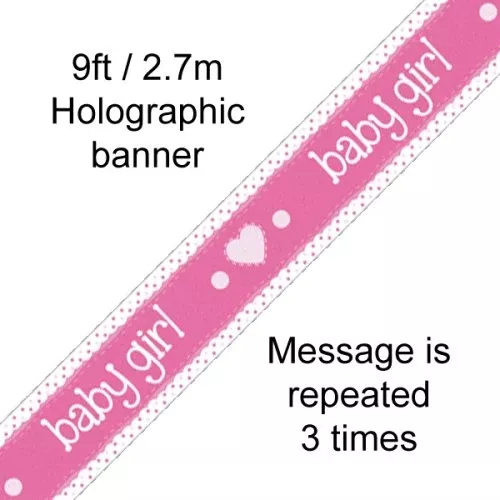 "A Baby Girl" Baby Shower Holographic Foil Banner 2.7m
