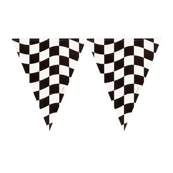 BLACK & WHITE CHECK FLAG PENNANT BANNER 26CM X 3.66M