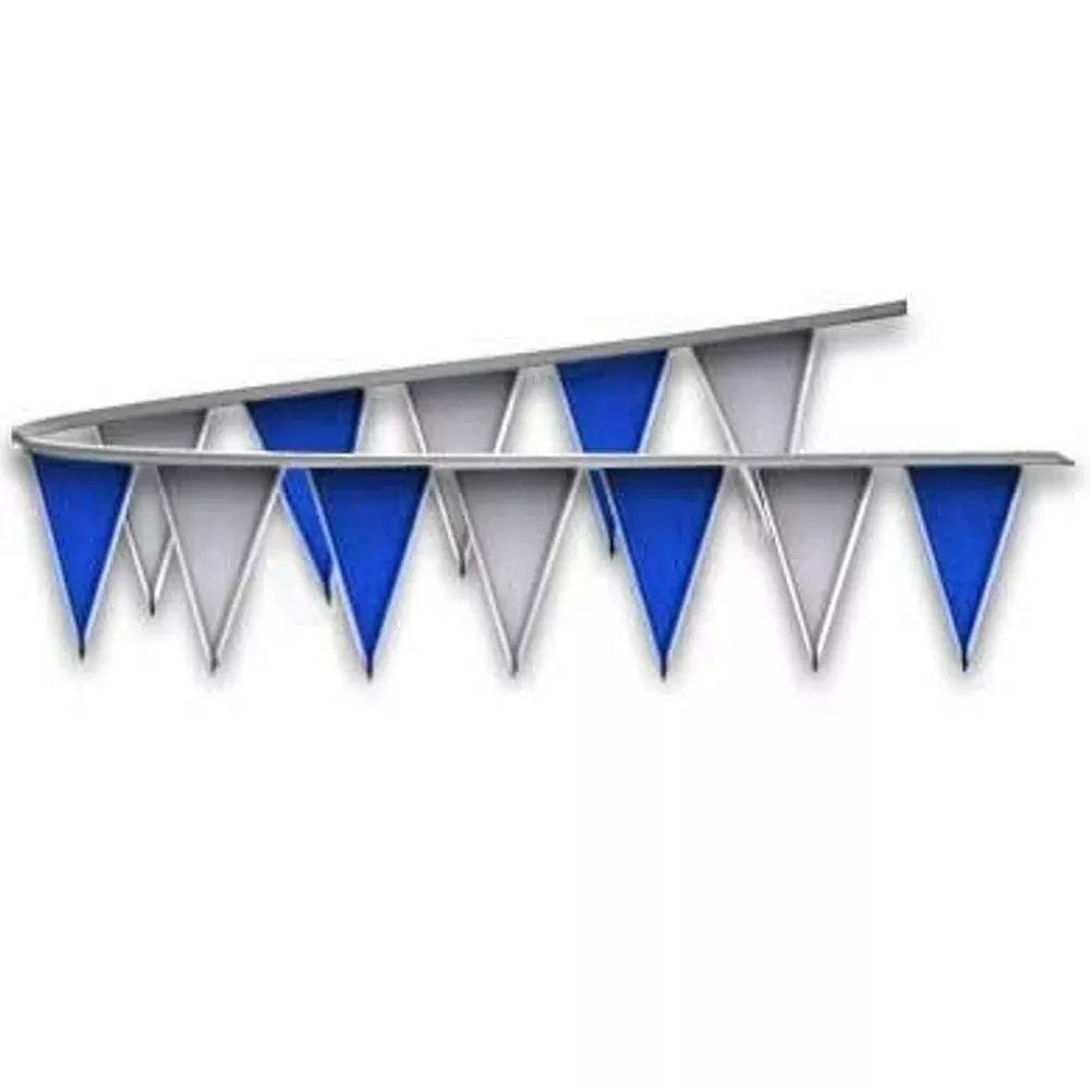 Blue and Silver Metallic Triangle Pennant Flags 50 Ft.