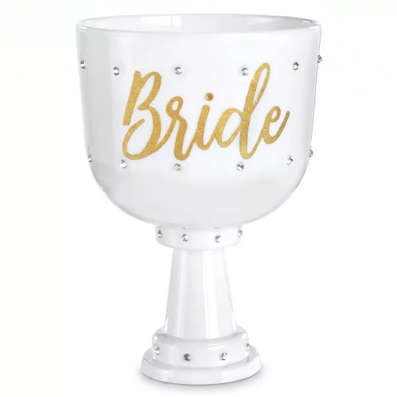 "Bride" Gemstone-Accented Goblet Cup, White, 26 oz