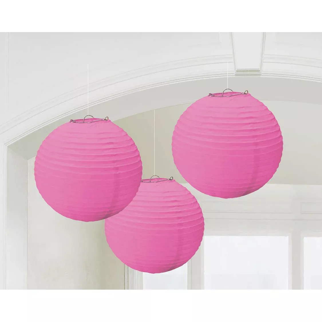 bright-pink-round-paper-lanterns-3ct Bright Pink Round Paper Lanterns, 3ct