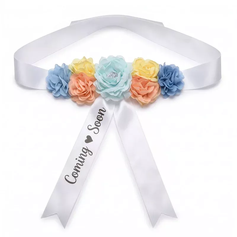 coming-soon-pastel-floral-baby-shower-bump-sash "Coming Soon" Pastel Floral Baby Shower Bump Sash