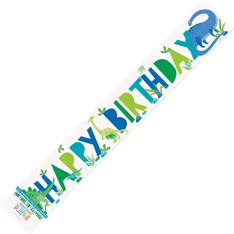 dinosaur-happy-birthday-foil-banner-2-74m-9 DINOSAUR HAPPY BIRTHDAY FOIL BANNER 2.74M (9')