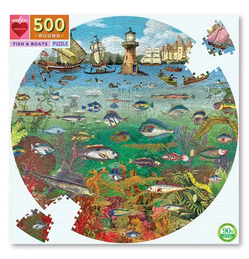 "Fish & Boats" Round Puzzle (500 Piece)