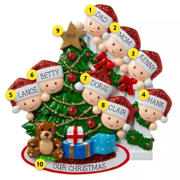 Personalized Christmas Morning Family of 8 Ornament
