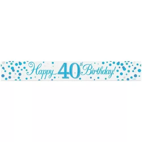 Sparkling Fizz Blue 40th Happy Birthday Foil Banner