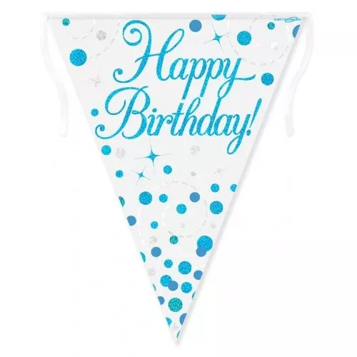 Sparkling Fizz Blue Happy Birthday Flag Banner