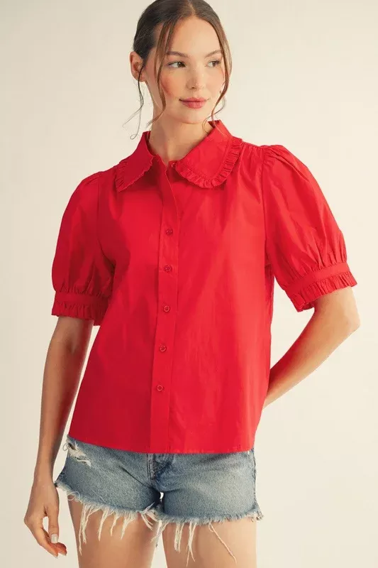 Zoe Peter Pan Collard Button Down Top